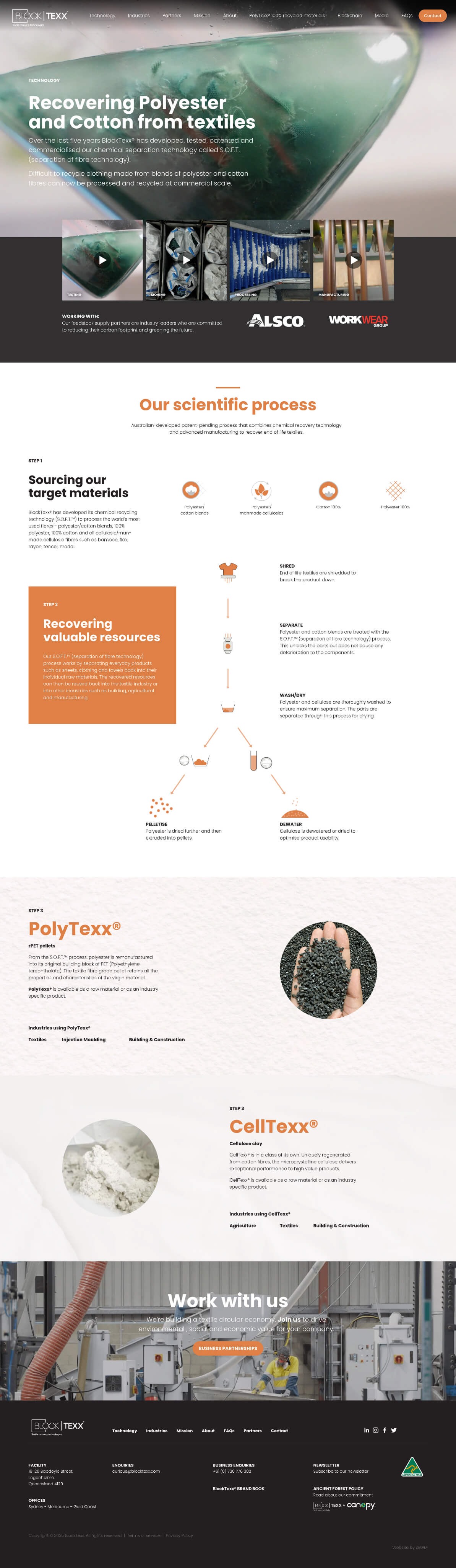 Blocktexx technology page on desktop