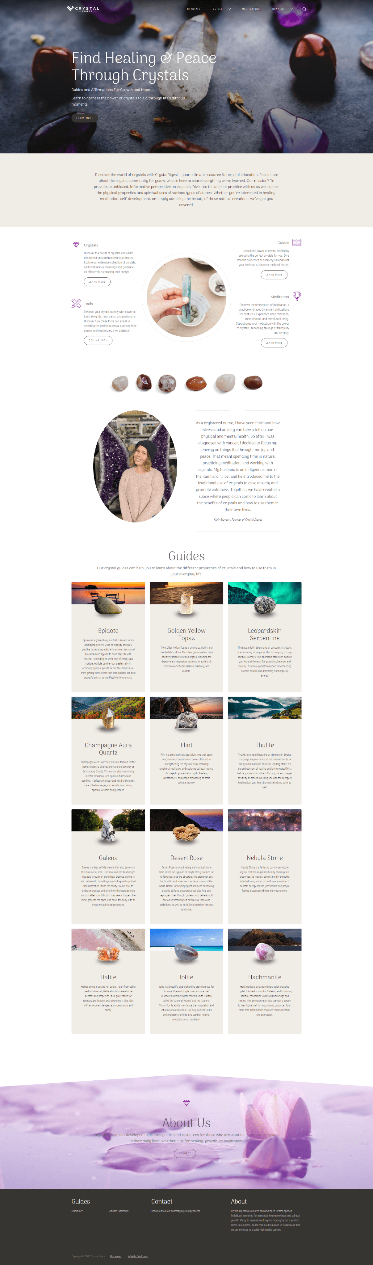 Crystal Digest home page on desktop