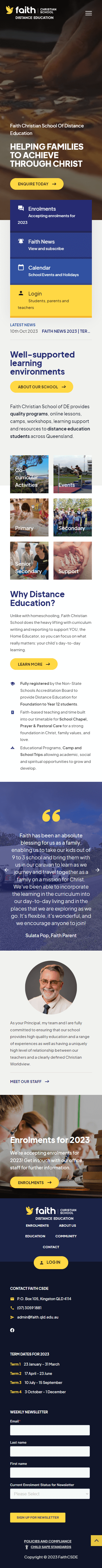 Faith Christian School home page on mobile