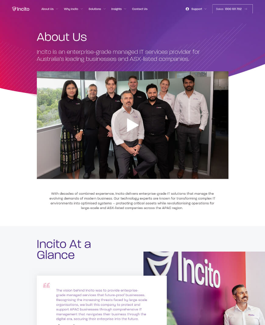Incito about page on desktop