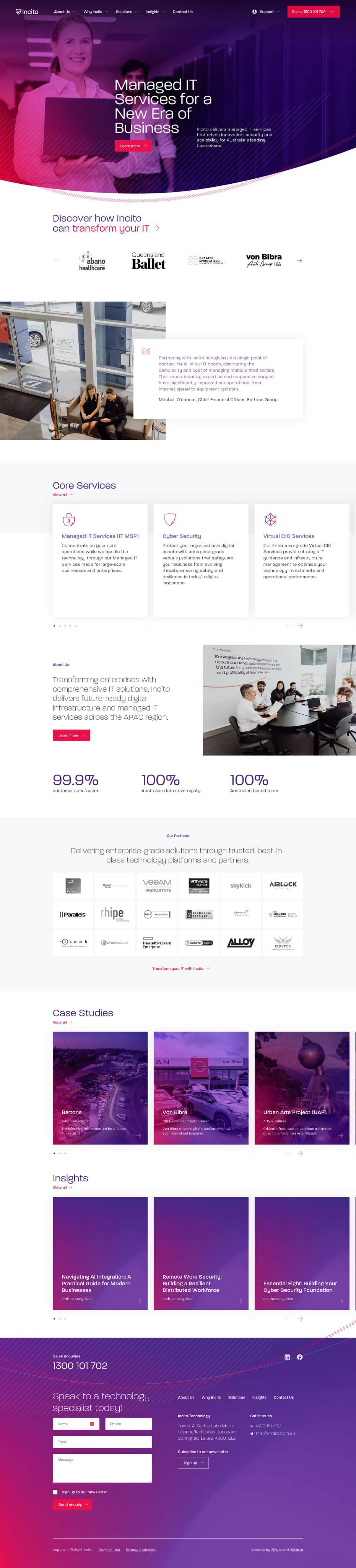 Incito home page on desktop